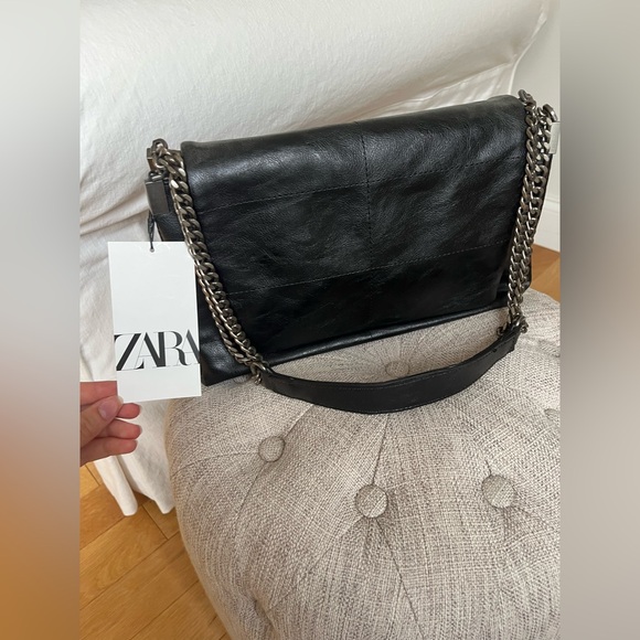 Zara Black Faux Leather Shoulder Bag NWT - Picture 10 of 10